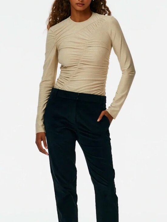 Tibi Tops - Tibi Metallic Ruched Top Gold Women's Size 8 Long Sleeve Holidays Festive